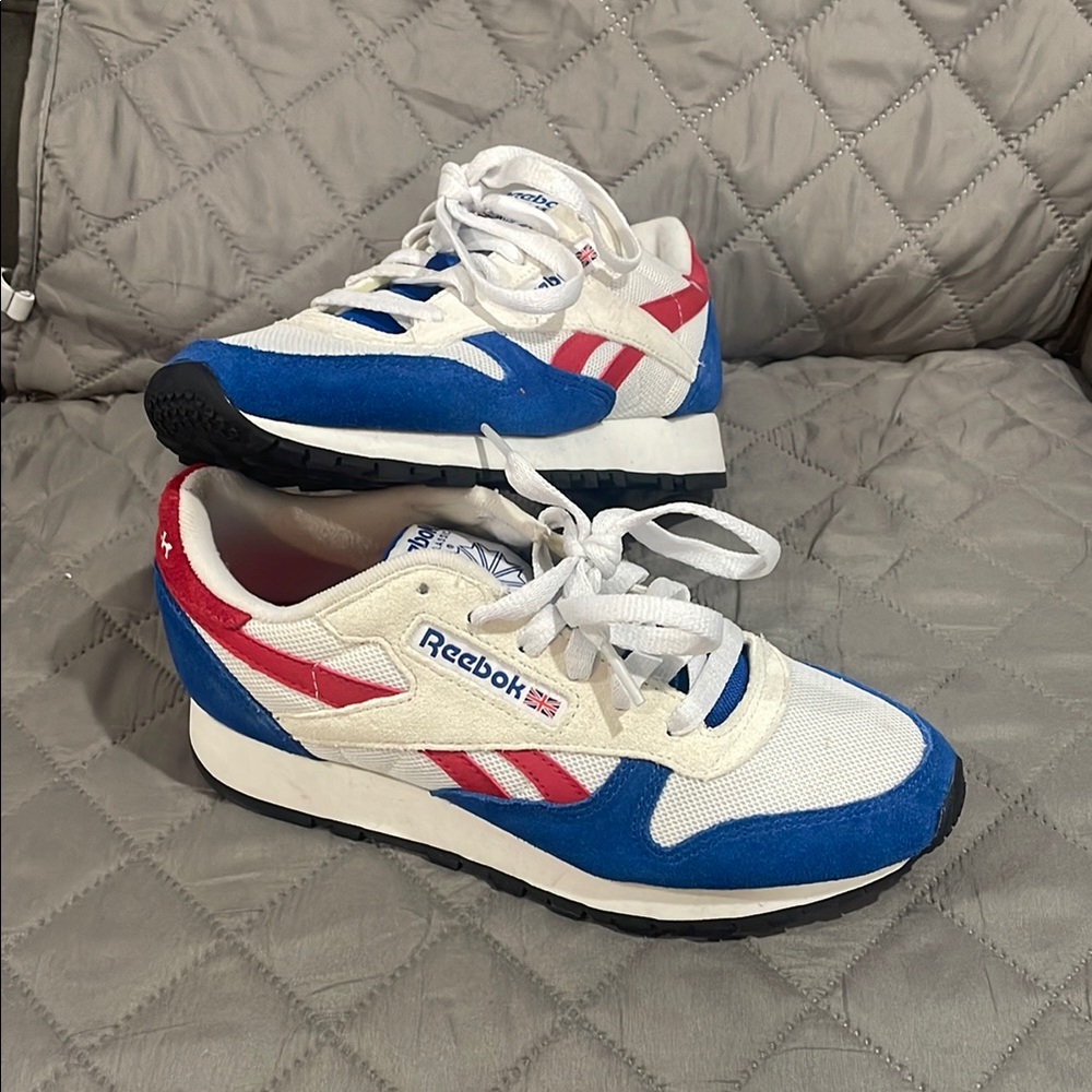Reebok White and Blue Classic Sneakers Retro Design